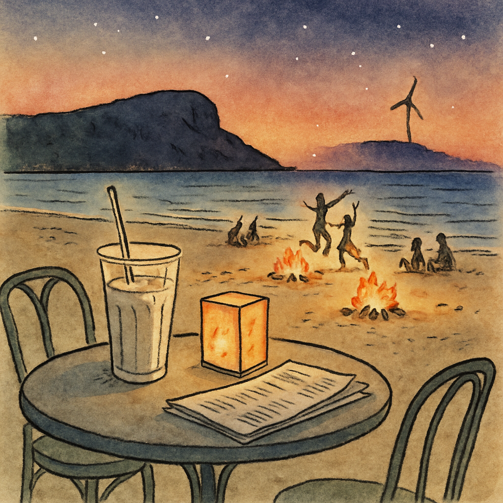 040 — 23 junio: España bate un récord histórico de energía renovable, con más del sesenta por ciento de la electricidad ya del sol, el viento y el agua; en la Comunitat Valenciana, esta noche es la víspera de San Juan, con las grandes Hogueras de Alicante esperando la Cremà de mañana y miles de hogueras pequeñas en las playas de la Malvarrosa, Castellón y Benicàssim; y en Jávea, día doce de Fogueres, con las fogueres infantiles ardiendo esta misma noche y vecinos encendiendo pequeñas hogueras en la arena del Arenal y de La Grava antes del gran día de mañana